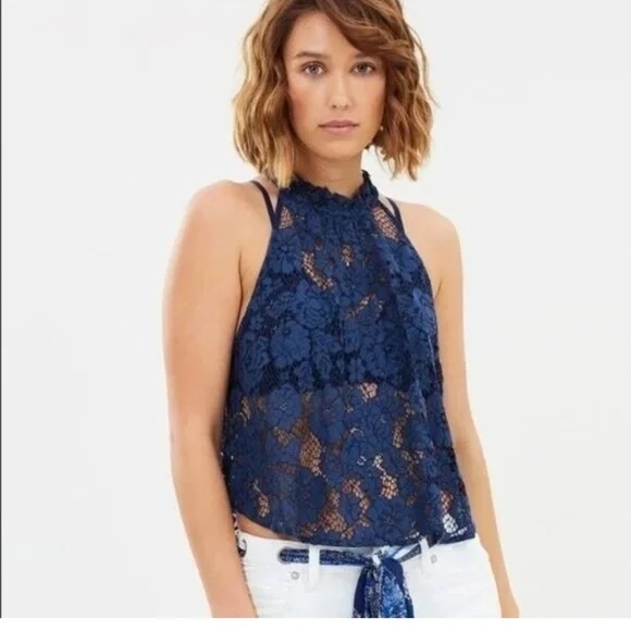 Free People Midnight Blue Lace Blouse Nwt!